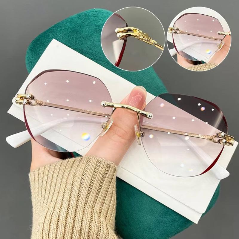 Round Reading Glasses Women Presbyopia Rimless Metal Frame Men Gradient Color Anti-Blue Light Fashion Eyeglasses