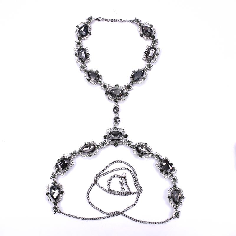 2025 New Fashion Big Glass Waist Chain Body Chains Necklace Jewelry Women Indian Statement Long Crystal Rhinestones Necklace