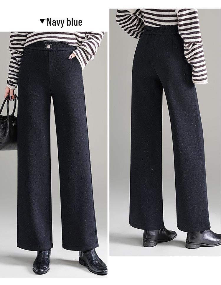 Gui Yang Yang Women's High Waist Wool Pants - Plus Velvet, Thickened, Straight Wide Leg, Autumn/Winter 2025