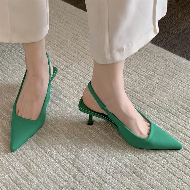 

Новые летние брендовые женские босоножки на высоком каблуке 6,5 см с открытой пяткой, туфли-лодочки зеленого и синего цвета на шпильке, женские вечерние туфли-лодочки розово-красного цвета 8.5 зелёный