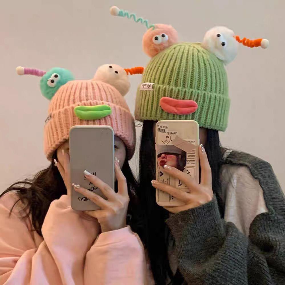 Candy Color Cartoon Knitting Hat Soft Winter Warm Cap Plush Pullover Hats Autumn and Winter
