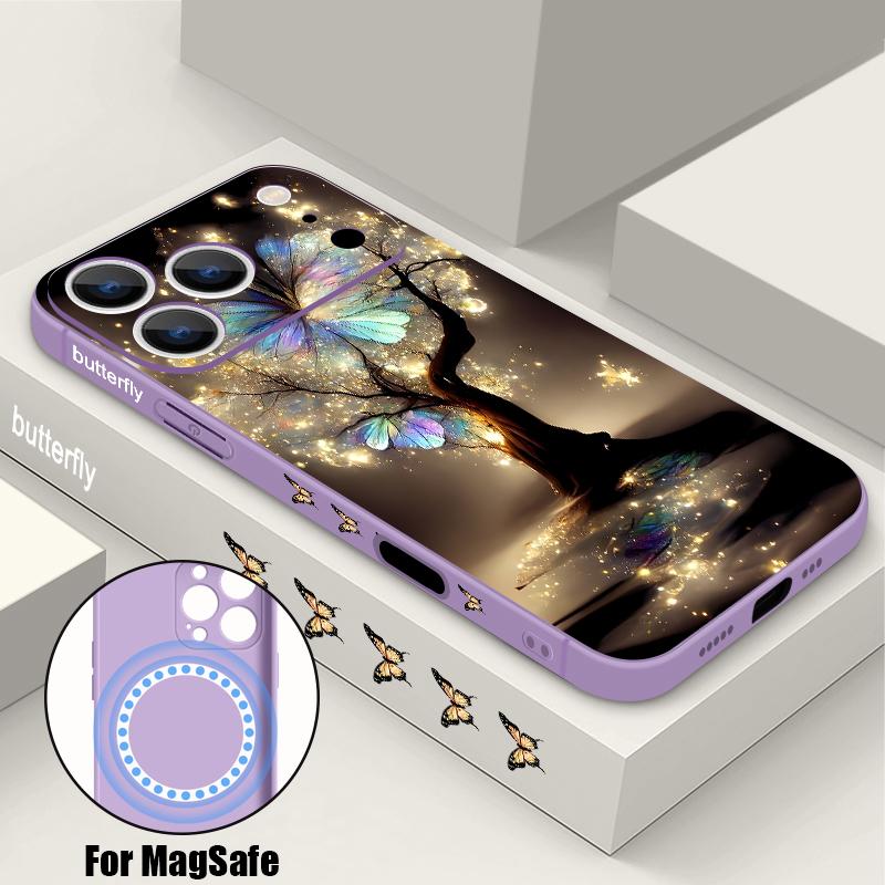 Shining Fantasy Tree Butterfly Case For iPhone 17 Pro Max Magnetic For Magsafe Silicone Cover For iPhone 16 Pro Max Funda iPhone 15 14 13 12 11 16E