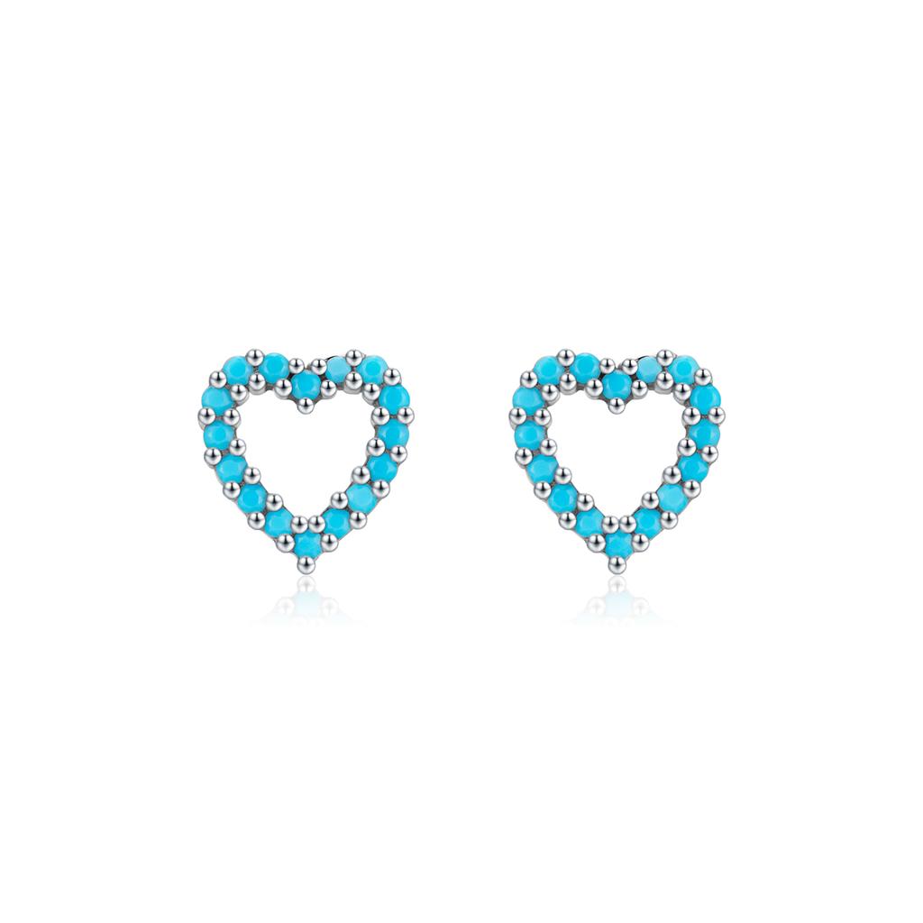 Simple 925 Sterling Silver Exquisite Romantic Turquoise Hearts Stud Earrings For Women Birthday Gifts Jewelry