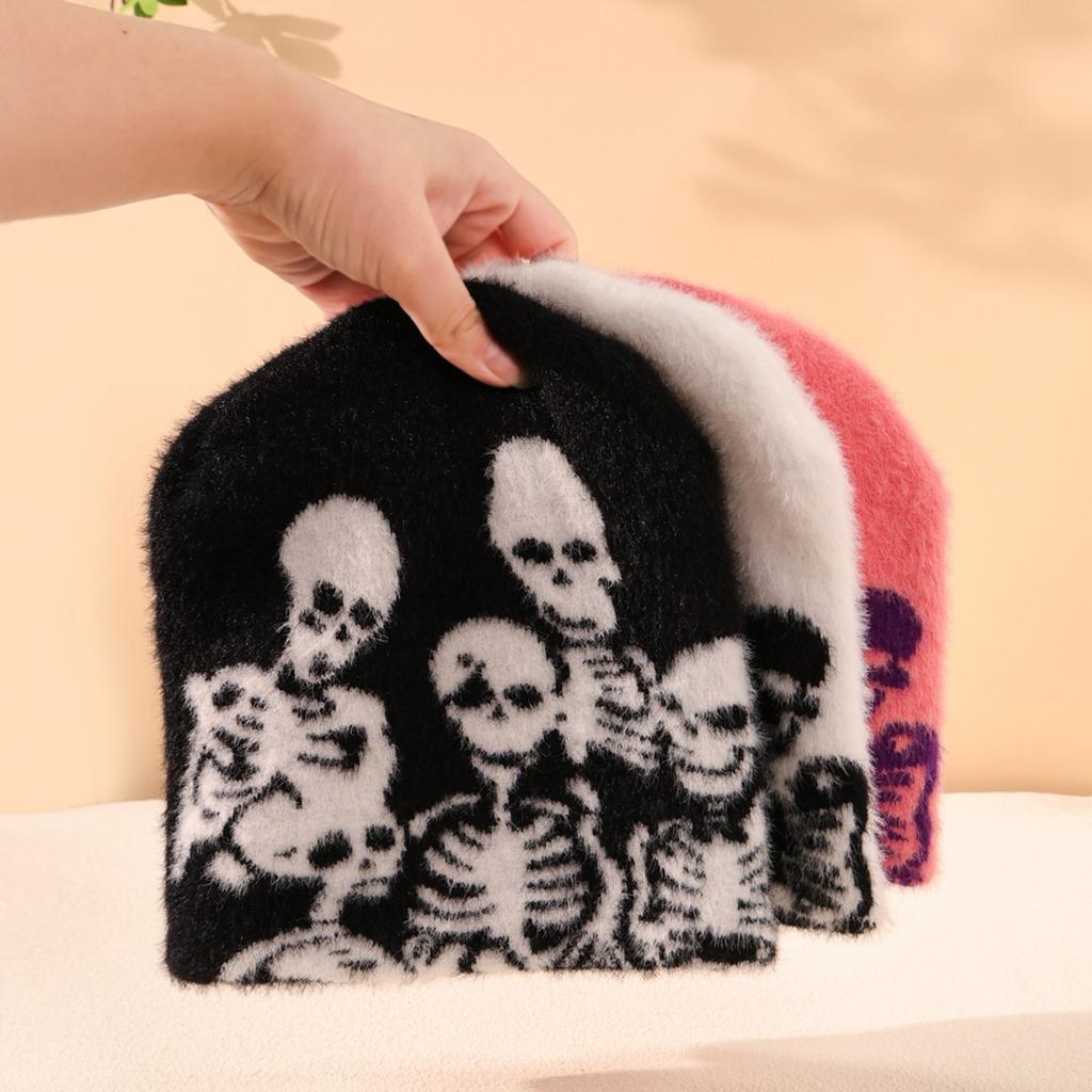 24 Fashion Personality Trend Knitted Hat Skull Head Jacquard Wool Hat Outdoor Versatile Autumn And Winter Cold And Warm