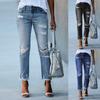 Trendy Women's Vintage Black Distressed Jeans, Frayed Rips & Raw Hem Casual Pants, Streetwear Jeans for Daily & Casual Outings