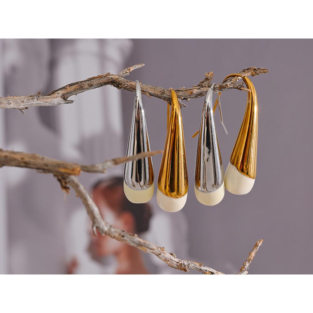 Yhpup 316l Stainless Steel Enamel Water Drop Geometric Charms Earrings Fashion Trendy Golden Texture Jewelry Women Bijoux