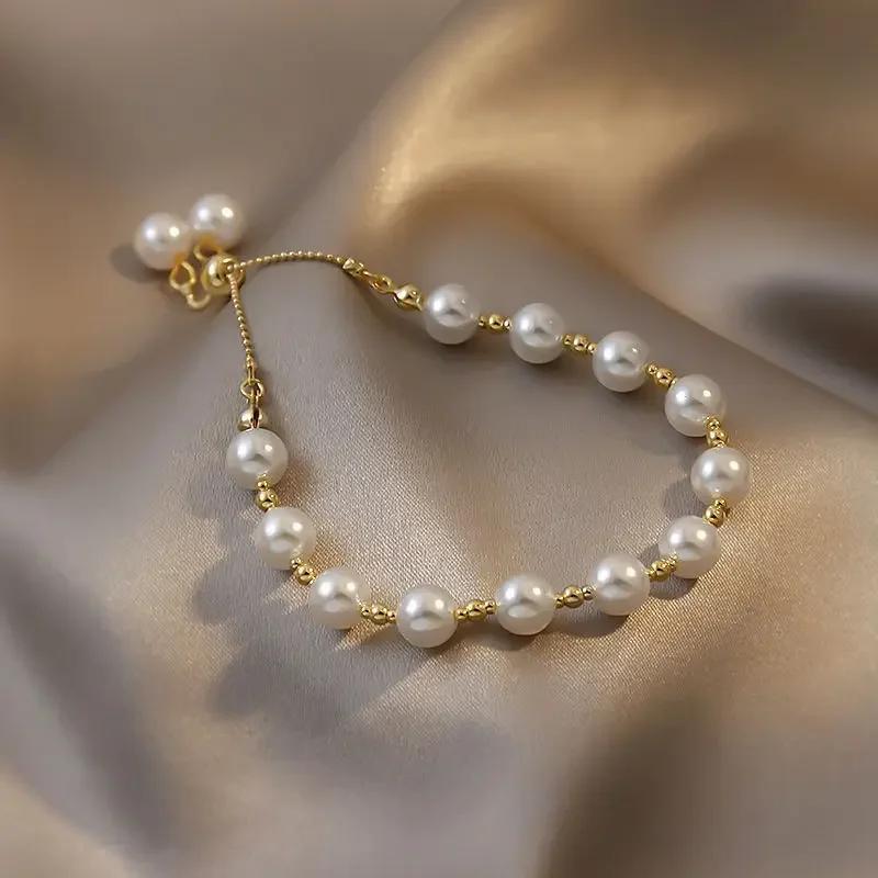 925 Silver Double Layer Pearl Bracelet for Women Girl Design Bead Korean Jewelry Charm Bracelet