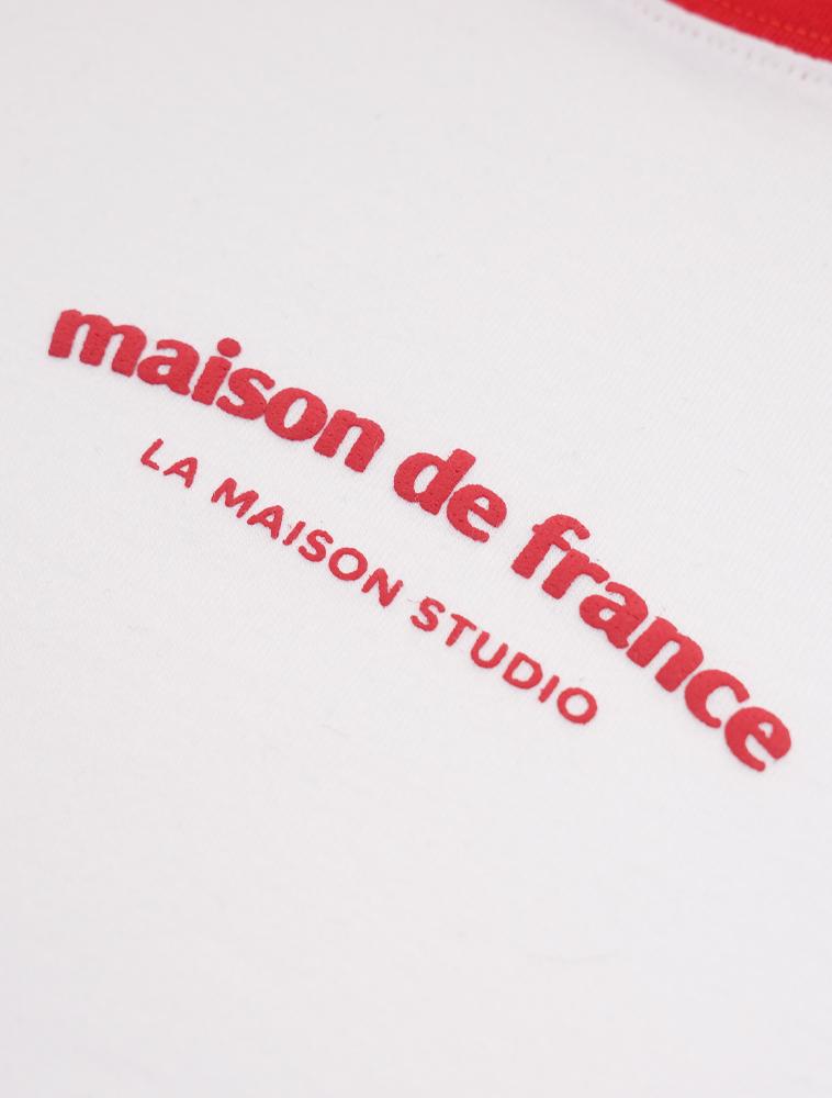 LA MAISON STUDIO Embossed Logo Slim Fit Short Sleeve T-Shirt White/Red (Fcg2Ts773W)