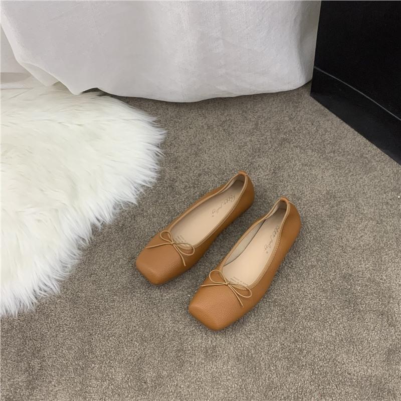 Fashion Soft PU Leather Bowtie Ballets Shoes Woman Square Toe Flats Cozy Roll-Up Moccasines Mujer Wedding Loafers Brides Dance Ballerina