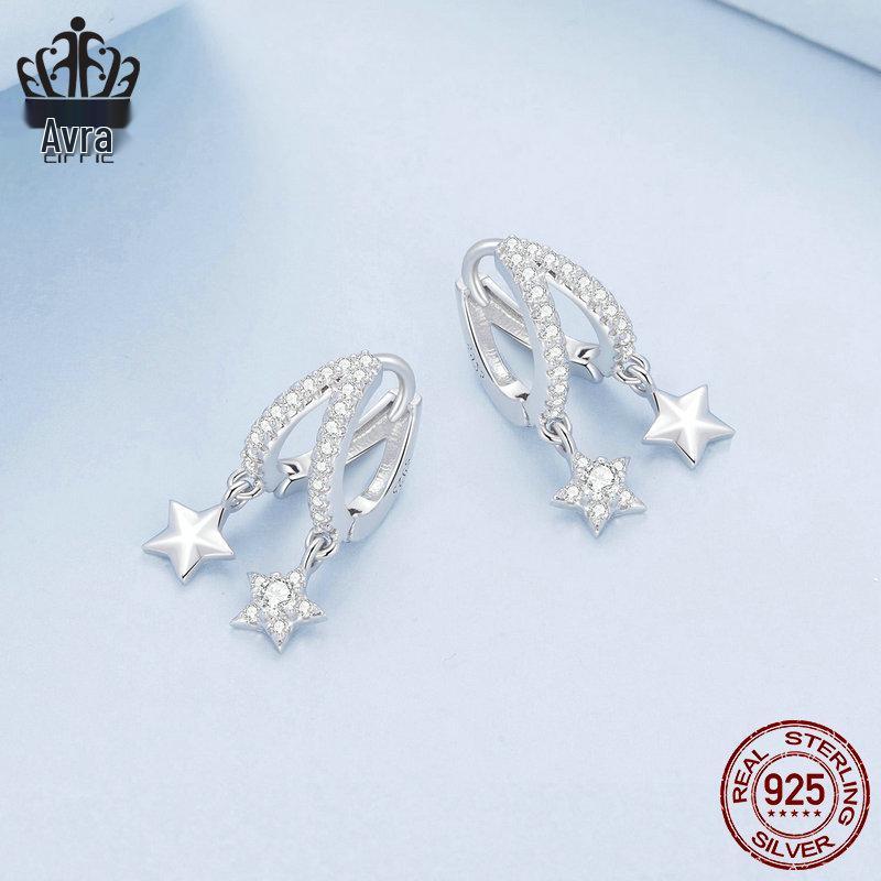 Avle Swaying Double Ring Star Earrings - S925 Sterling Silver, Cross-Border Women's Versatile Design