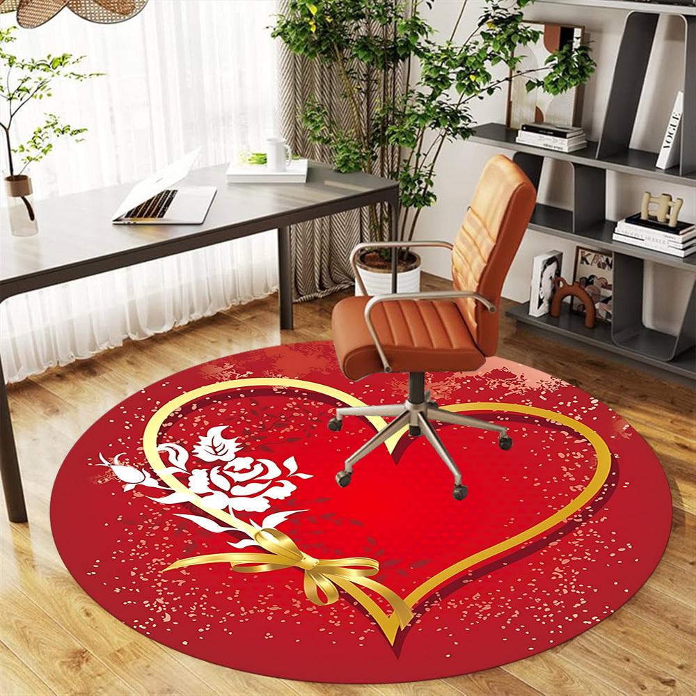 1pc Heart Love Round Chair Mat Area Rug - Non-Slip, Floor Mat for Office, Bedroom, and Indoor Decor C1125213