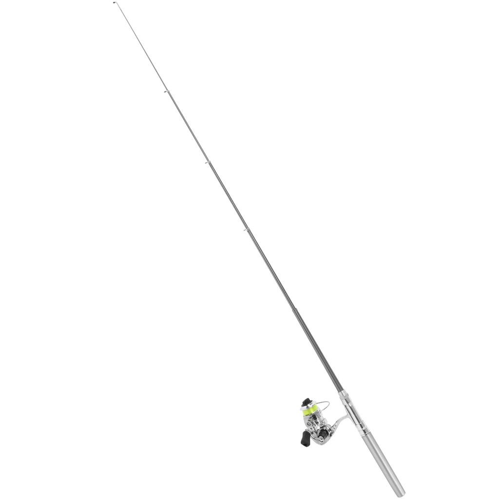 Canna da Pesca Portatile Mini Forma a Penna Tasca Retrattile con Mulinello Ruota Argento