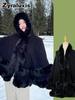 Women's Oversized Wool Shawl Wrap with Sleeves Ethnic Capelet with Kimono Cardigan