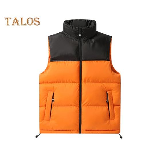 Men Cotton Waistcoat Stand Collar Sleeveless Patchwork Color Cotton Vest Coat with Pockets Elastic Drawstring Hem Zipper Placket Vest Outwear