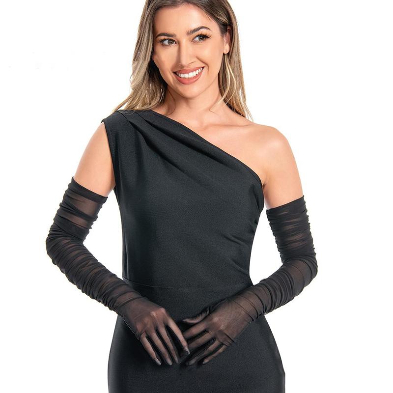Sexy Transparente Plissierte Handschuhe Mesh Durchsichtig Braut Hochzeitskleid Lange Handschuhe Kostümparty Tanz Accessoire