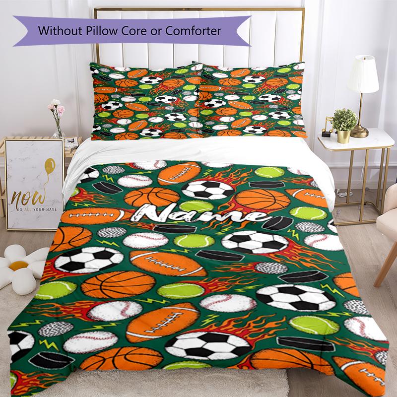 3pcs Custom Name Ball Sports Bedding Set Duvet Cover Closure Includes 1 Duvet Cover & 2 Pillowcases, Soft and Comfortable for All Seasons.
