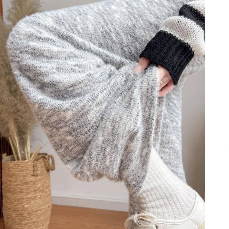 New Autumn and Winter Pants for Women Plus Velvet Casual Knitted Straight-leg Pants Draped Narrow Version Wide-leg Pants