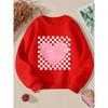 European sizes Kids' Crewneck Sweatshirt - Pink Heart On Checkered Background , Sportswear And Casual Wear, Soft And Comfortable, Children's Clothing