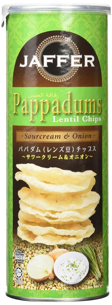 Jaffer Papadum Chips Sour Cream Onion Flavor 60g X 12 Pieces (Lentil) &