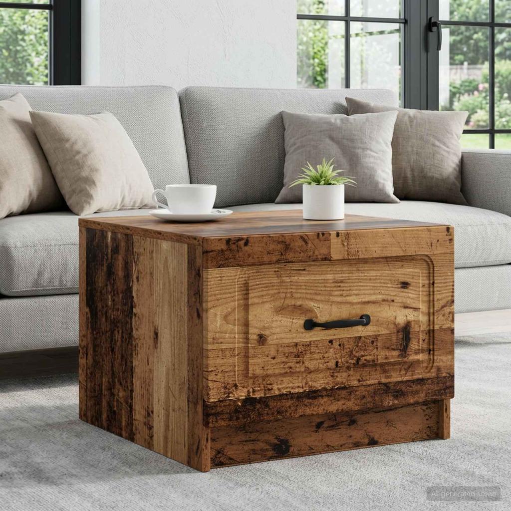 Coffee Table with Drawers Reclaimed Wood Look 49 X 50 X 37 Cm Particleboard
