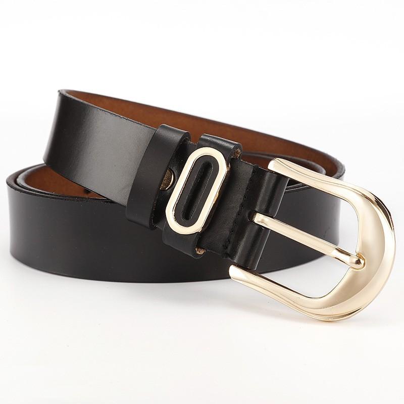 Ladies' Genuine Leather Belt, Golden Pin Buckle Cowhide Belt, Casual and Versatile Wide Waist Seal Flat Belt