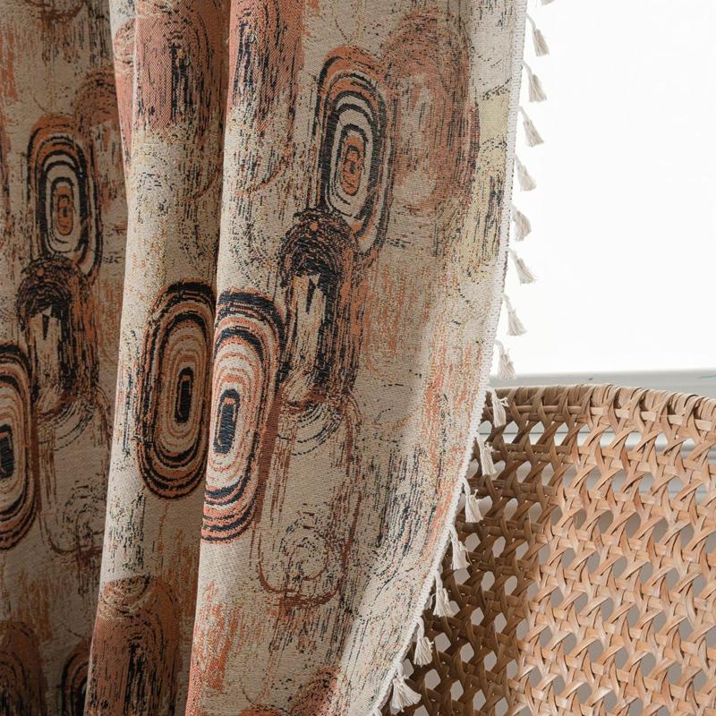 Coffee Annual Ring Jacquard Fringe Finished Curtains Home Bedroom Living Room Semi-blackout Curtain Bay Window Valance