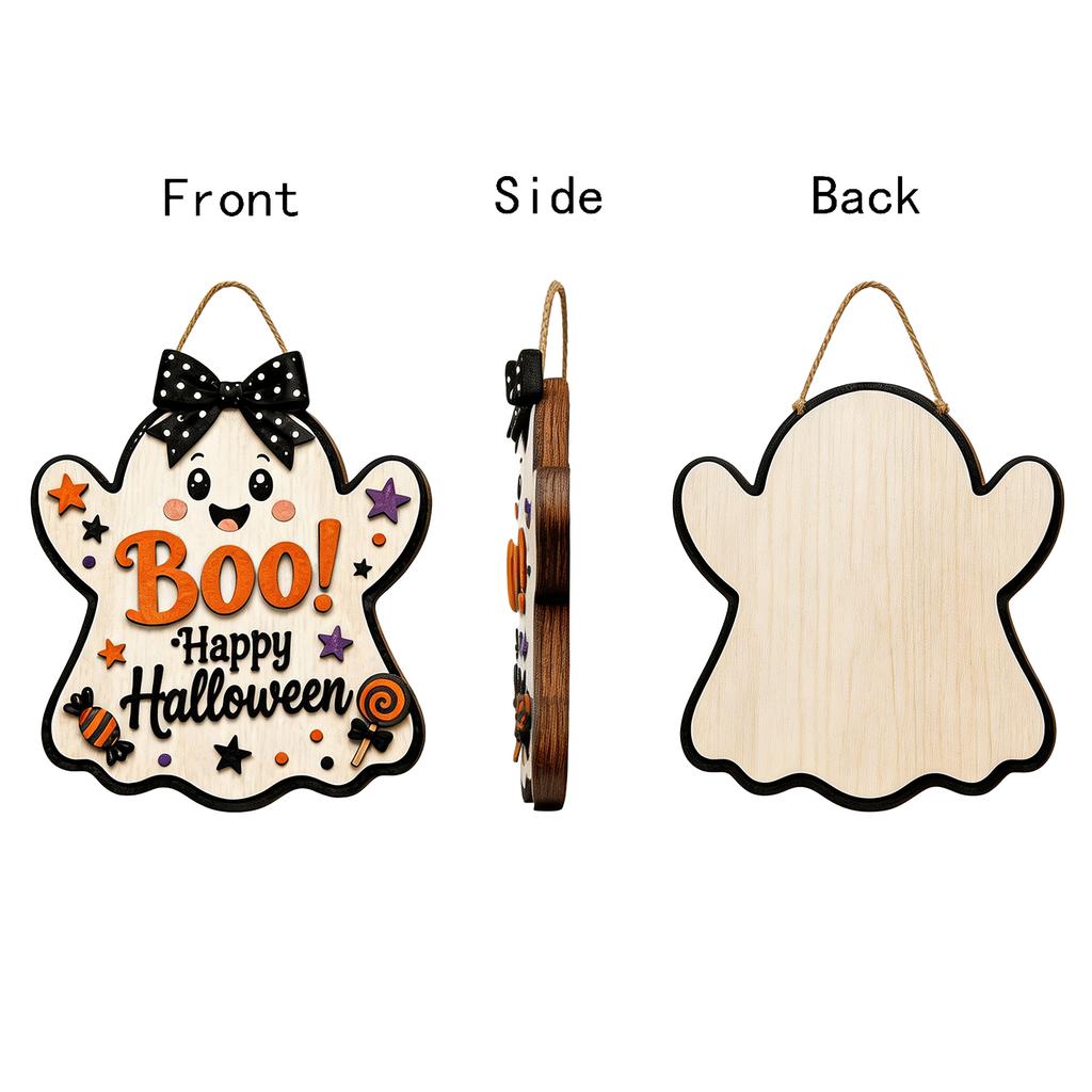 Halloween Wooden Door Hanging Sign Cute Welcome Decor for Holiday Party and Home Decoration