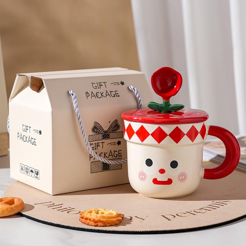 Ceramic Cup With Lid Spoon High Value Household Cute Couple Water Cup Gift Box High Sense Souvenir Creative