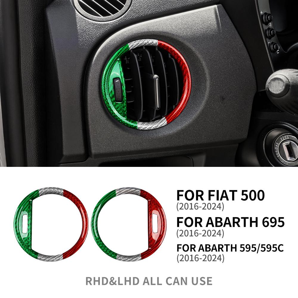 For Abarth 595 Abarth 695 Fiat 500 2016-2019 2020 2021 2022 2023 2024 Real Hard Dry Tricolor Carbon Fiber Car Air Outlet Sticker