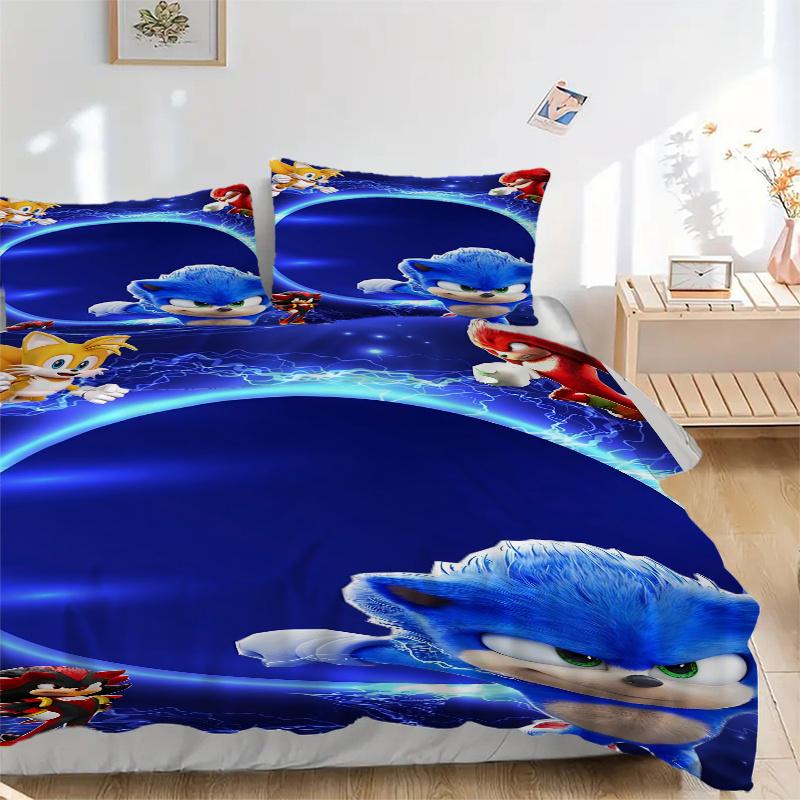 

3 шт. Набор постельного белья для декора дома с Соником и друзьями-Универсальный трехкомпонентный комплект для спальни, гостевой комнаты, гостиной, отеля-Идеальный подарок 135x200cm