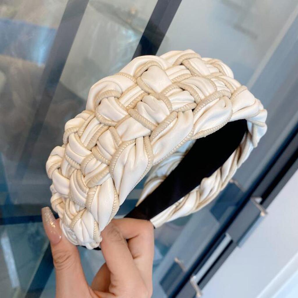 PROLY New Fashion Over Size 6.5CM Wide Side Hairband For Women PU Leather Headband Braided Hair Accessories