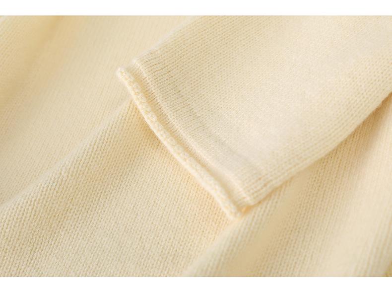 Women's 100% Wool V-Neck Lace Knit Pullover - Long Sleeve, Solid Color, Loose Fit Sweater for Autumn/Winter