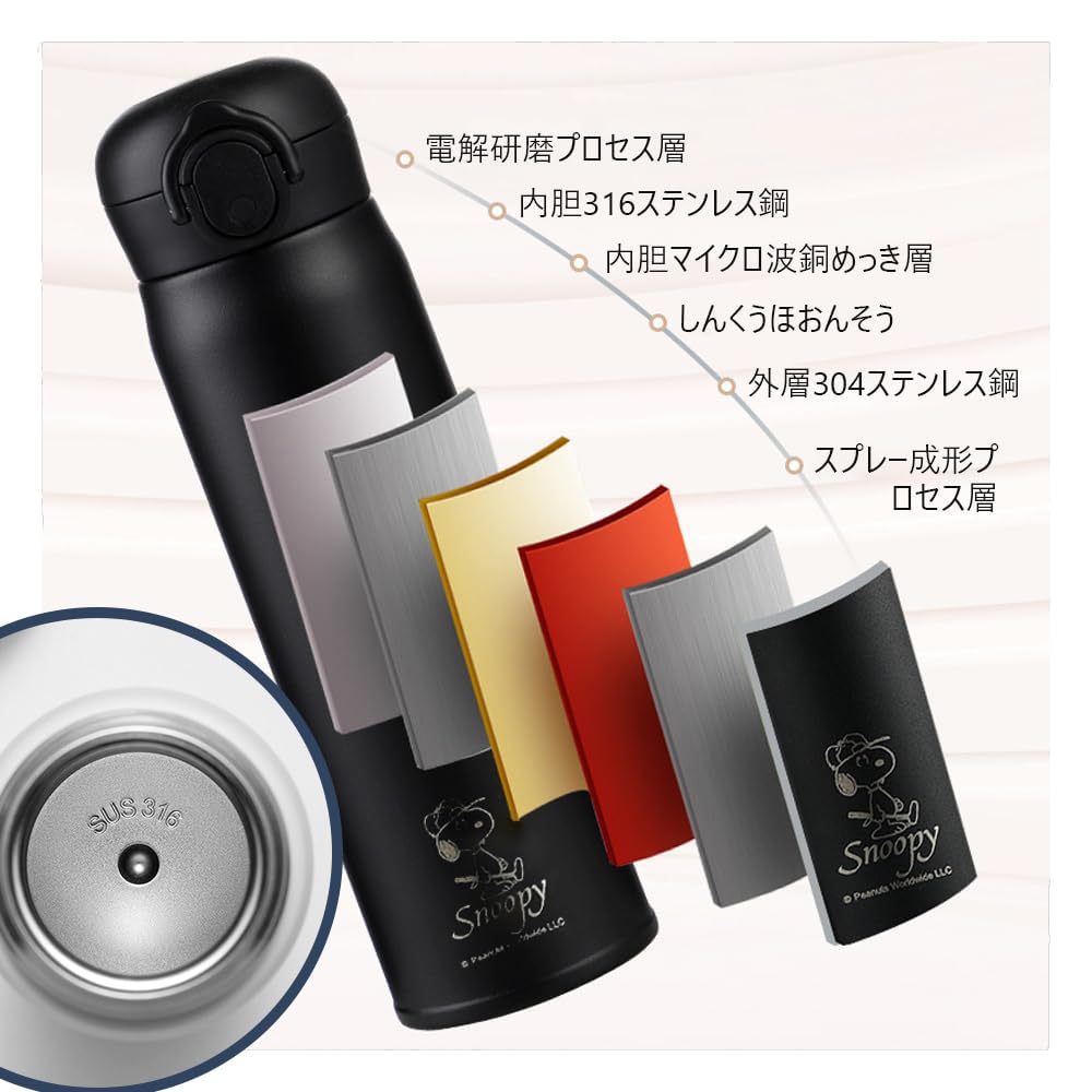 Snoopy Water 500ml Stainless Lightweight and Direct Keeps Water Hot or Suitable for Kids and Field Travel Bottle, Steel, Portable, Drinking, Cold,