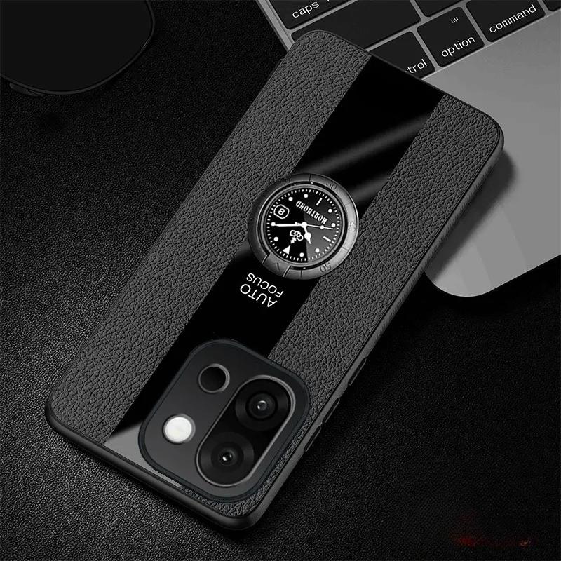 Case For OnePlus 15 PU Leather Magnetic Ring Holder Phone Shockproof Cover For Oneplus15 1+15 Silicone Matte Bumper Stand Shell