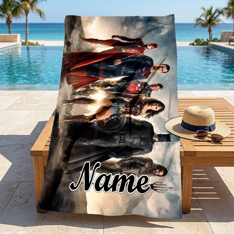 Custom Name Batman Cityscape Stylish Digital Printing Beach Towel Quick‑Drying Absorbent Blanket for Beach Pool Gym Travel