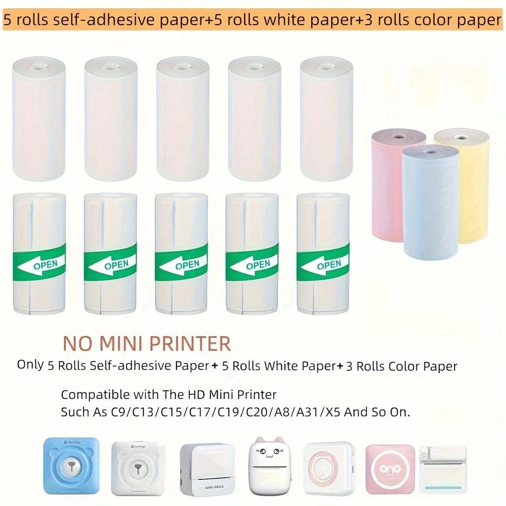 Thermal Paper 57mm Wide Roll, Label Sticker, Suitable for Mini Printer, Children's Camera