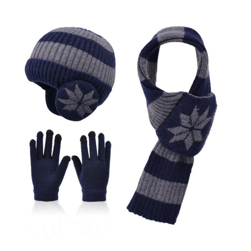 Kids Winter Knitted Warm Hat Scarf Gloves 3pcs Sets