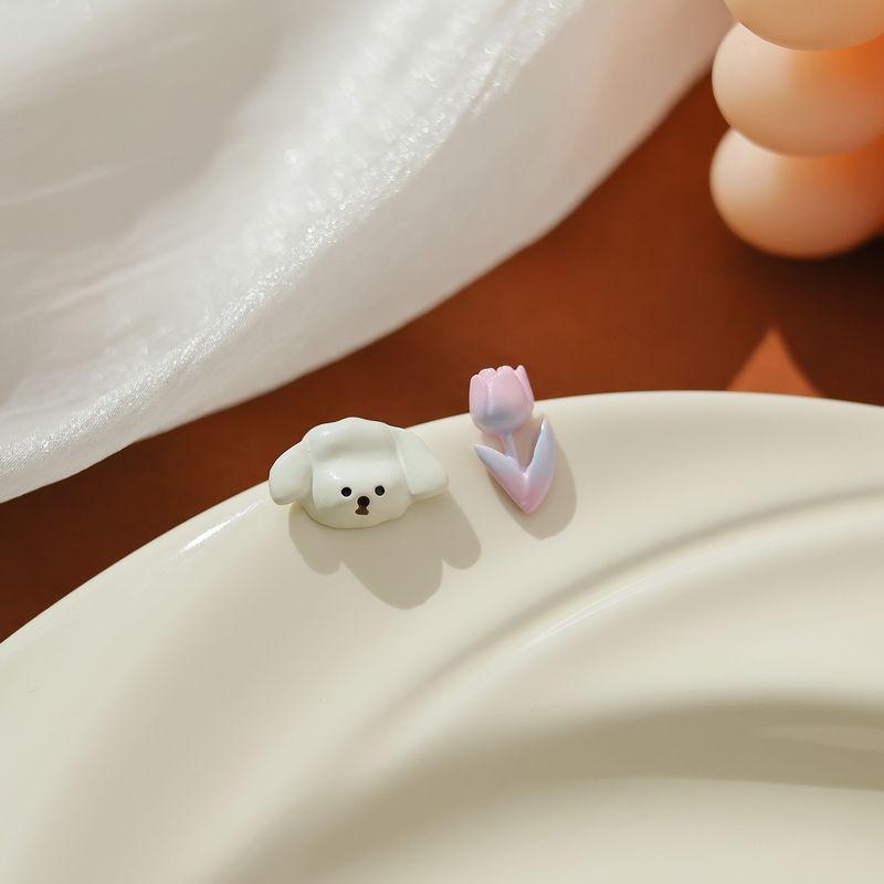 

Khaki Balaka Silver Pin Stud Earrings Simple Cute Female Stylish Small Animal Earrings Small Cute Earrings Puppy Tulip-No.3