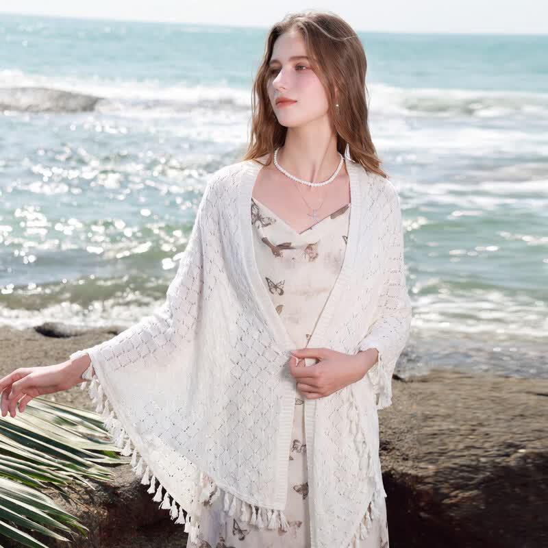 Sancai 2026 Knitted Tassel Poncho Shawl