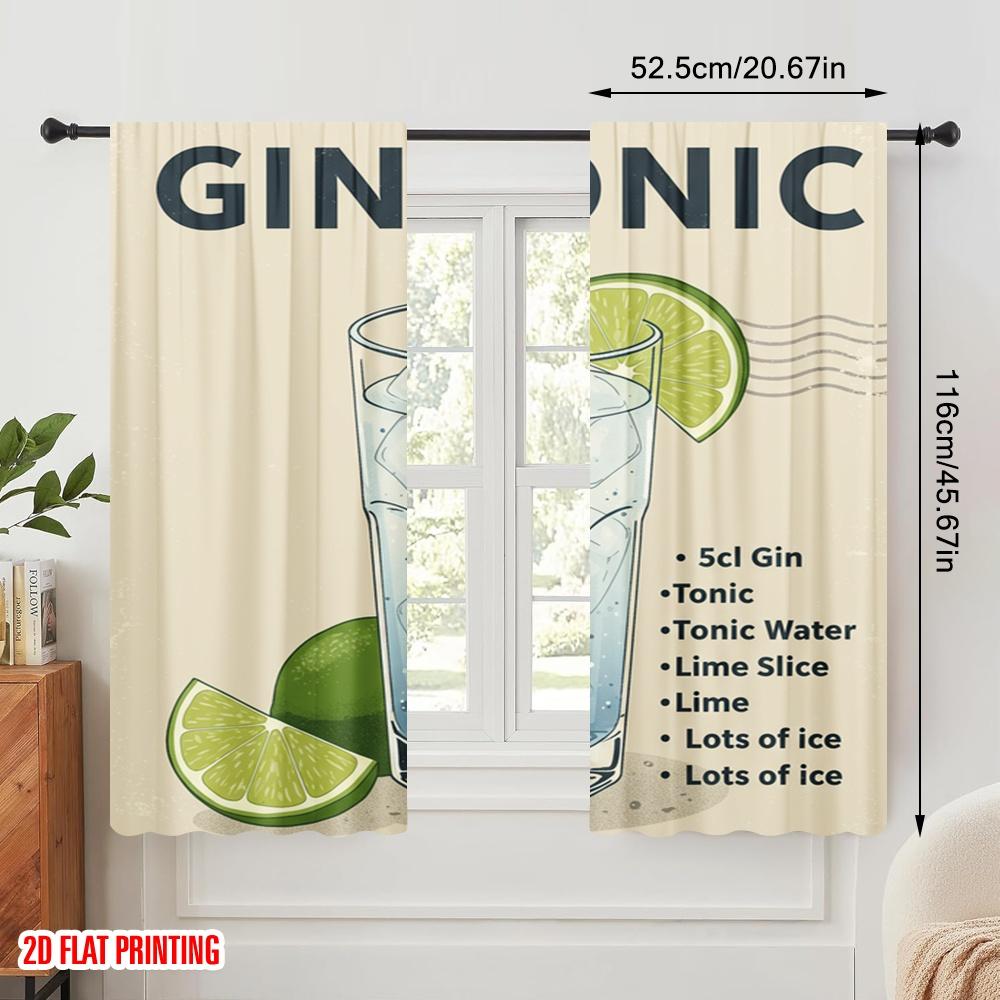 2pcs 2D Flat Printing Drapes Gin Tonic Lime Ice Polyester Without Electricity Party Decorations for Room Bedroom Wall Decor