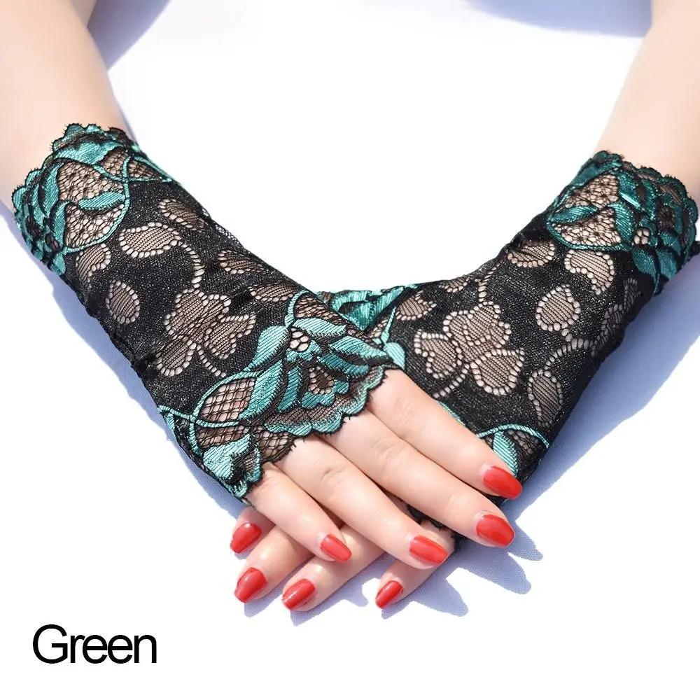 Neue Spitzenhandschuhe Damen Sonnencreme Halbfinger Sexy Elastische Ultradünne Fahrhandschuhe Fingerlose Bestickte Handschuhe Sommerfäustlinge