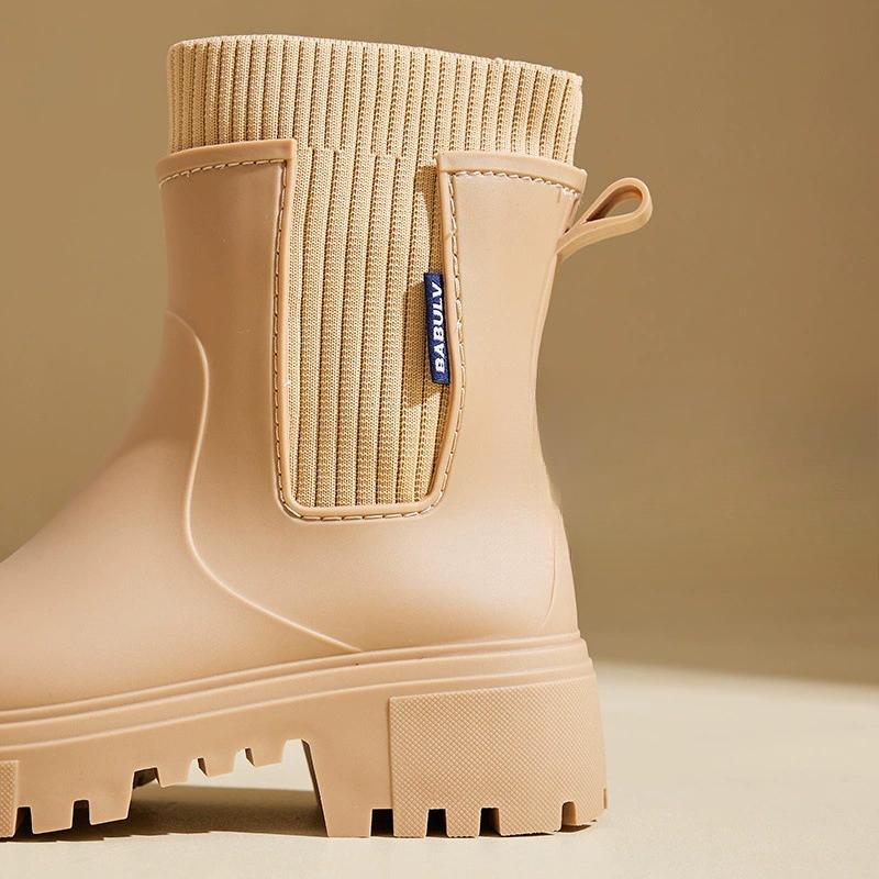 Women's Elastic Mouth Tube Rain Boots, Waterproof, Anti Slip, Wear-resistant Rain Boots for Outdoor Commuting and Camping, Women's Rain Boots