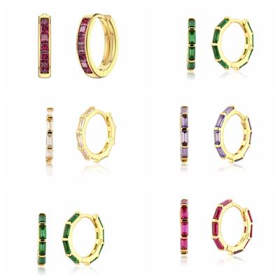 Viny  Trend Earrings Pendientes 925 Sterling Silver Earrings For Women Purple /Green /White Simple Circle Zircon Earrings Hoop