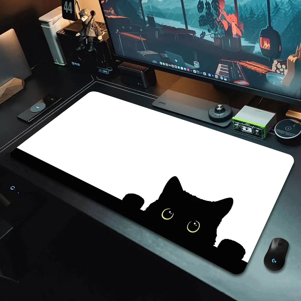 Large Cute Mouse Pad Kawaii Black Cat Kitten Game Keyboard Mat XxL Laptop Computers Accessories Rubber Table Pads Office Carpet