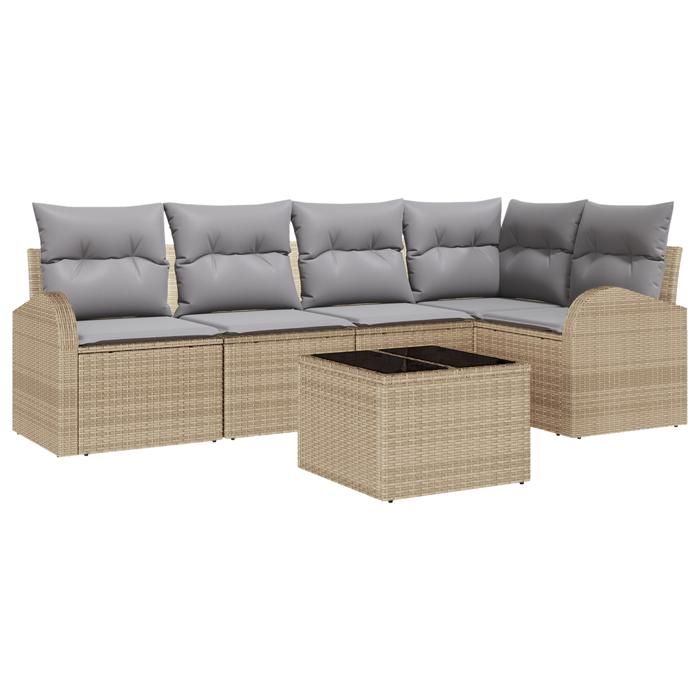 Ensemble de canapé de jardin de 6 pièces avec coussins en rotin poly noir, Canapé de jardin 2 places avec rangement 3354719