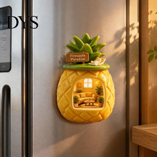 Cute Refrigerator Magnets Pineapple House Resin Fridge Magnet, 3D Relief Miniature Cottage Decor, Creative Artistic Sticker for Home Kitchen,