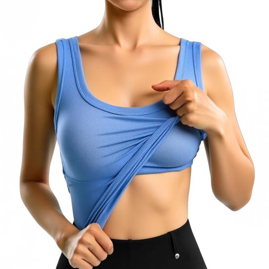 Yoga Vest Super Soft Stretch Fabric Built-in Bra Camisole Square Neck Sleeveless Slim Fit Layering Tops Activewear
