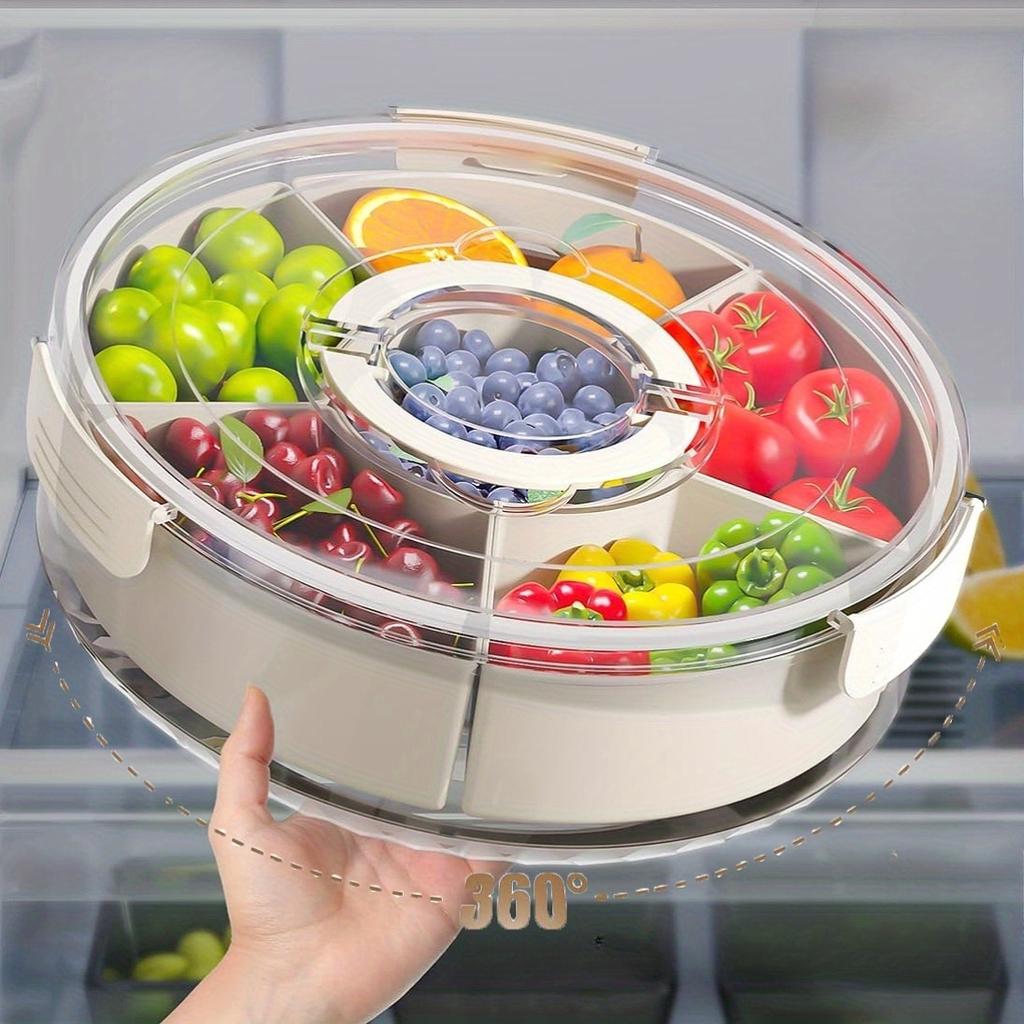 Rotating Snack Tray with Lid and Handle Multi-Compartment Fruit and Vegetable Serving Plate Durable Party Snack Storage Box