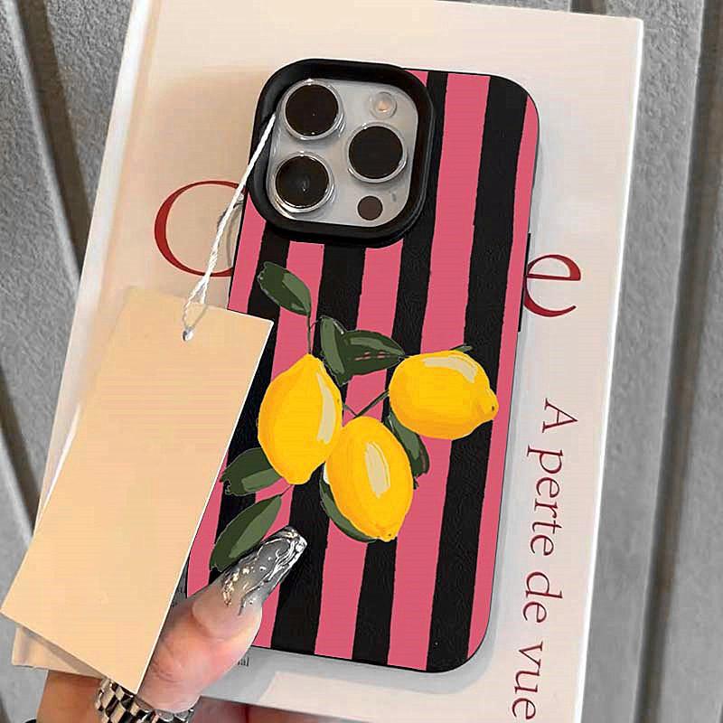 Lemon Pink Stripe Design Soft TPU Case for IPhone 16 15 13 11 Pro Max 14 Plus 12 X XS XR Shockproof Protective Cover Shell