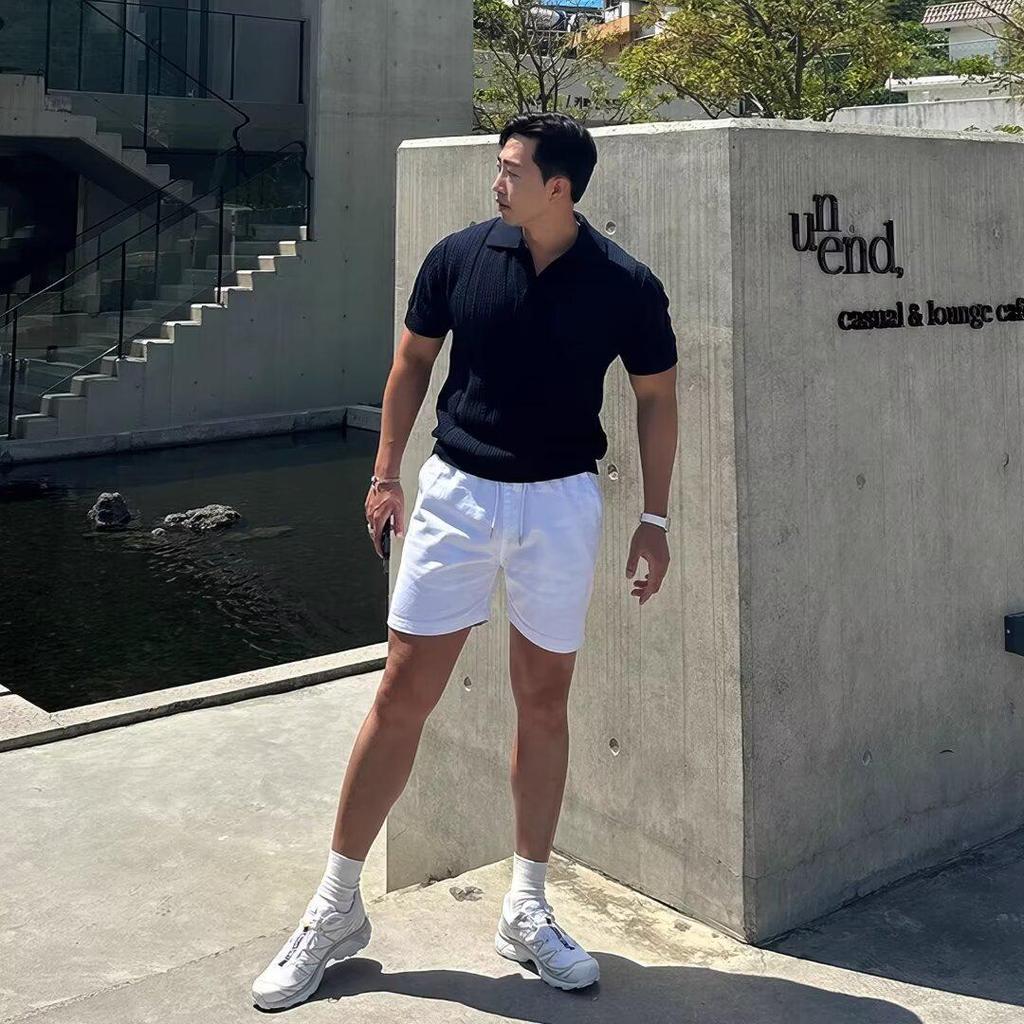 Men's High Street Summer Polo Shirt - Knitted Short Sleeve, Lapel, Cooling Pullover